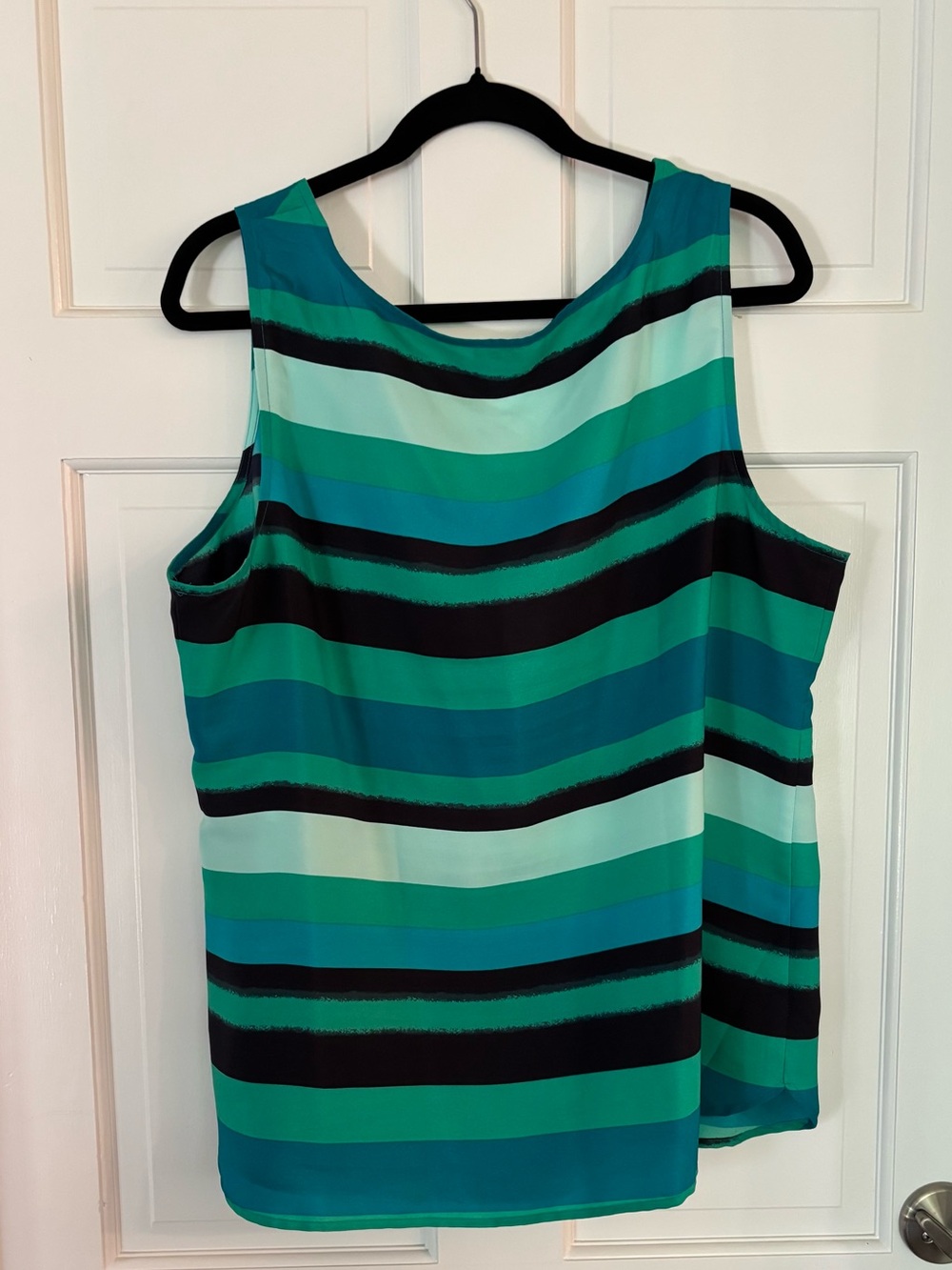 LOFT XL Striped Aqua, Teal & Navy Sleeveless Top